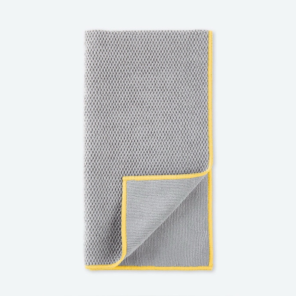 Norwex Diamond Weave Kitchen Towel and Cloth Set Graphite w Sunflower Trim